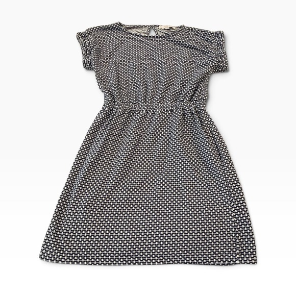 LOFT Dresses & Skirts - Loft Navy White Textured Knit Elastic Waist Short Sleeve Dress XS